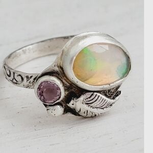 OPAL AMETHYST HANDMADE RING IN STERLING SILVER SIZE 6.5